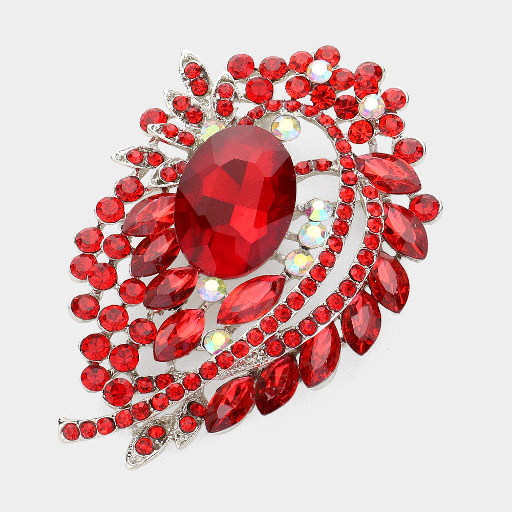 Madeline Love Red Oval Stone Accented Bouquet Pin Brooch