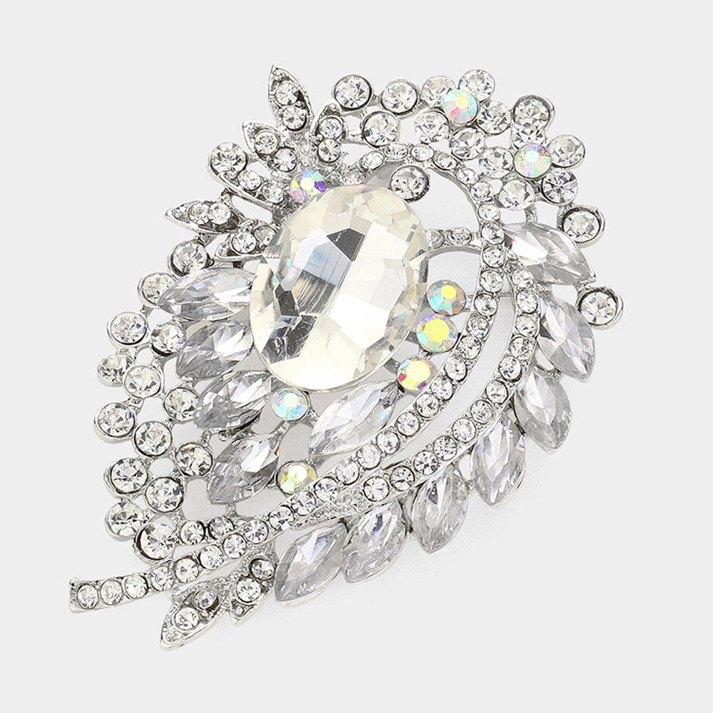 Madeline Love Silver Oval Stone Accented Bouquet Pin Brooch