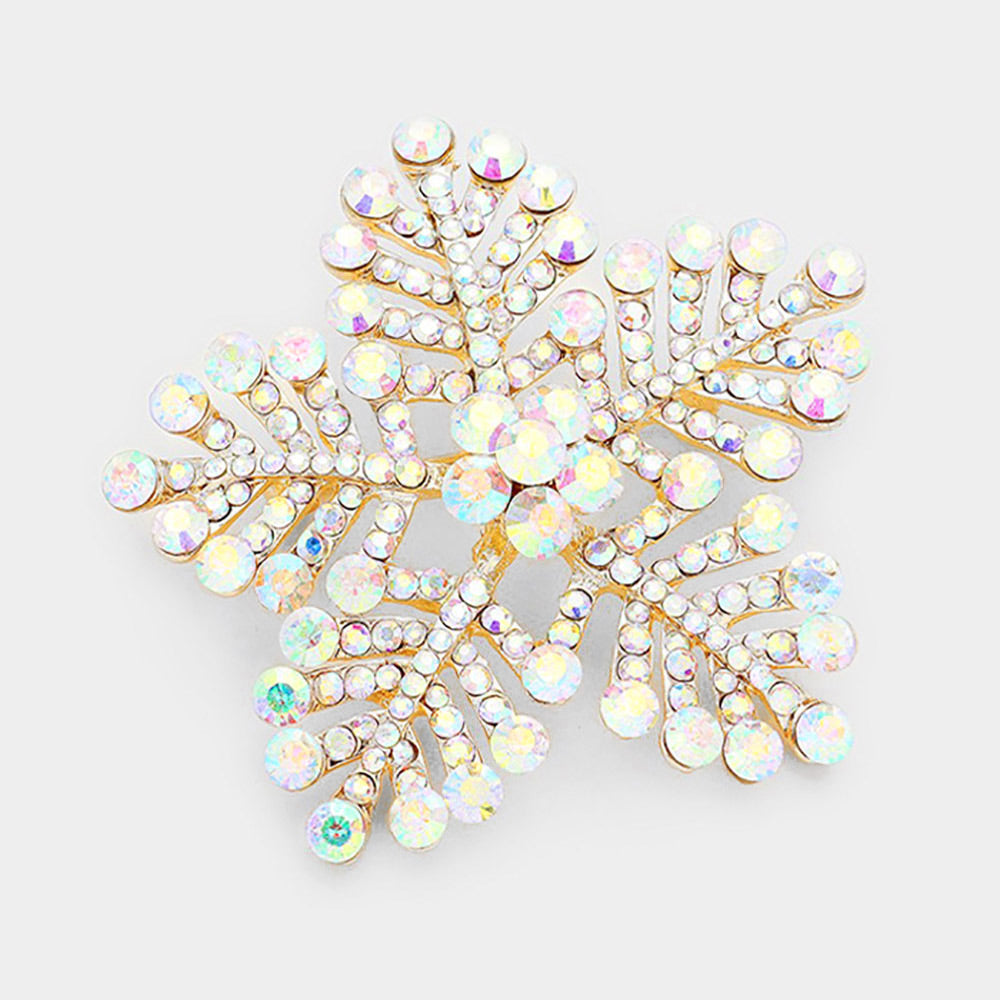Madeline Love AB, Gold Crystal Pave Snowflake Pin Brooch