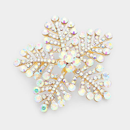 Madeline Love AB, Gold Crystal Pave Snowflake Pin Brooch