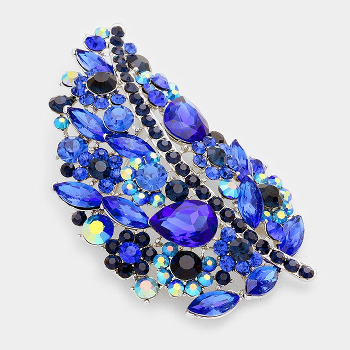 Madeline Love Blue Glass Crystal Leaf Pin Brooch - Brooches
