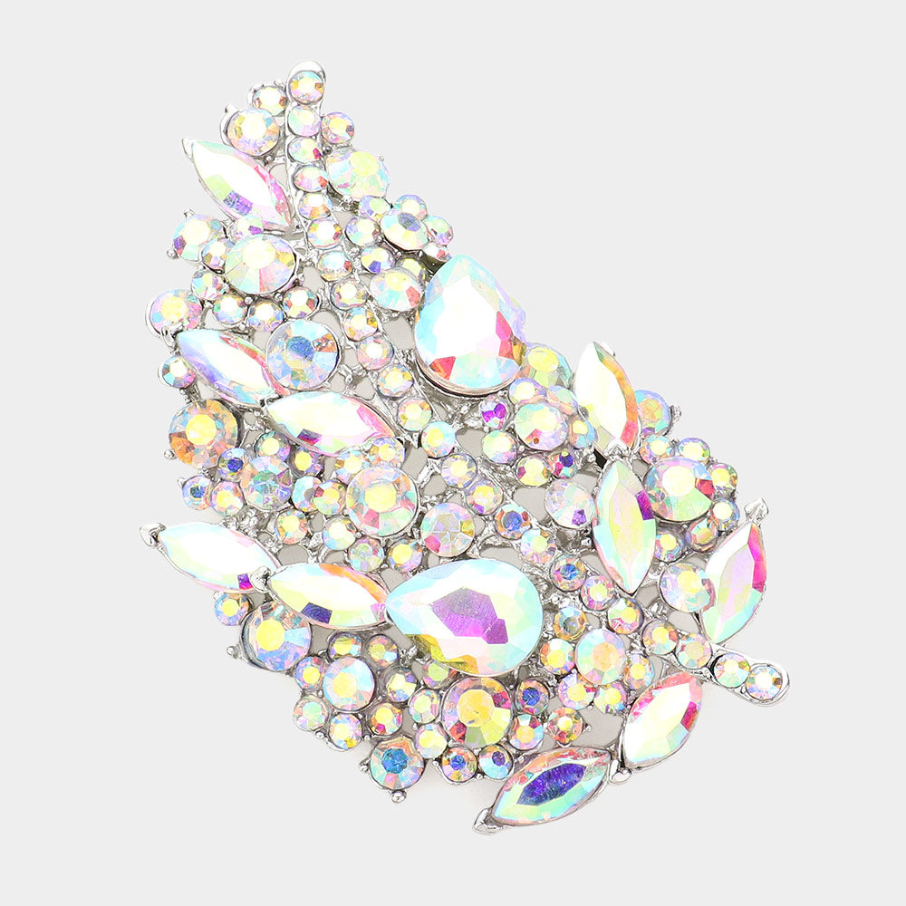 Madeline Love AB, Rhodium Glass Crystal Leaf Pin Brooch - Brooches
