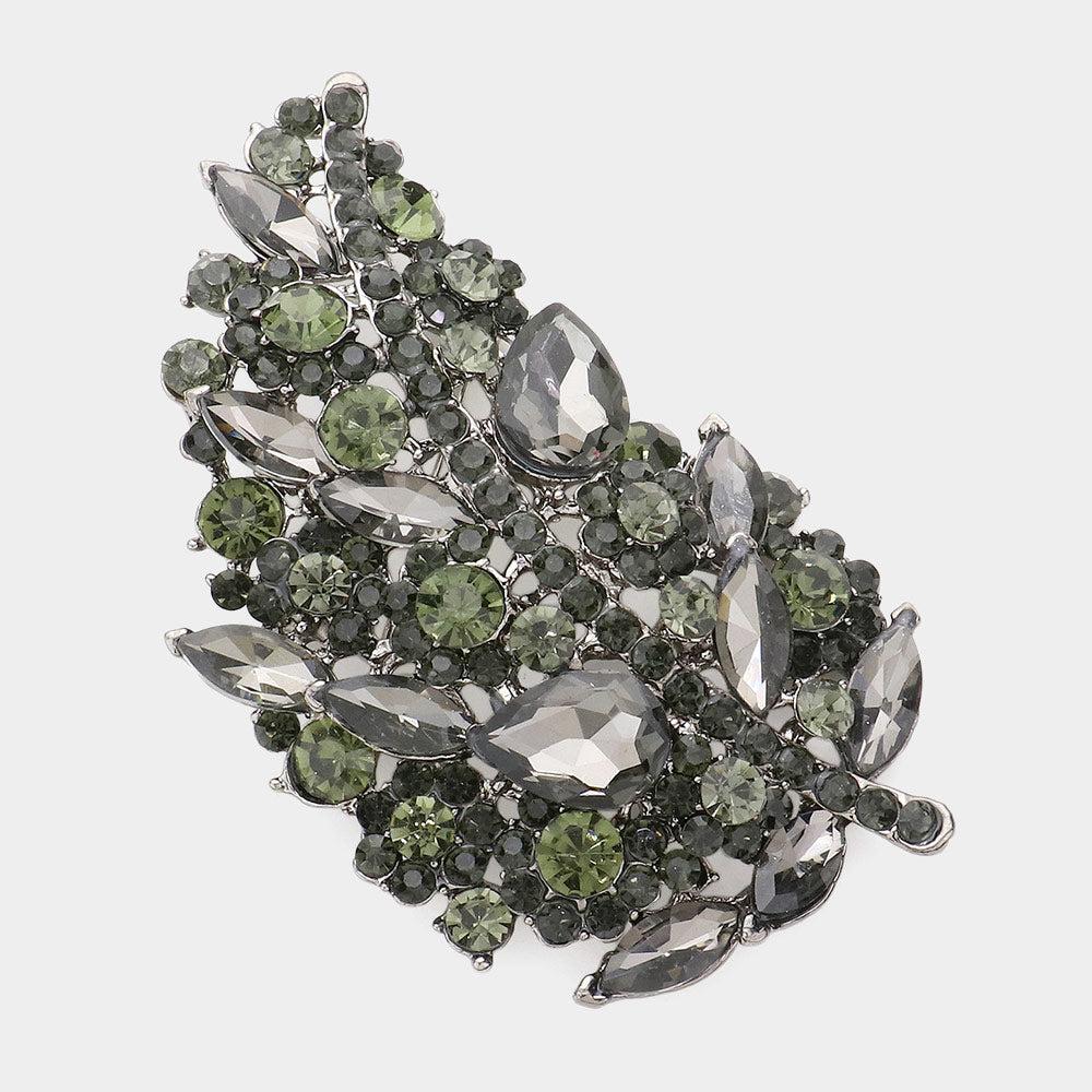 Madeline Love Black Diamond Glass Crystal Leaf Pin Brooch - Brooches