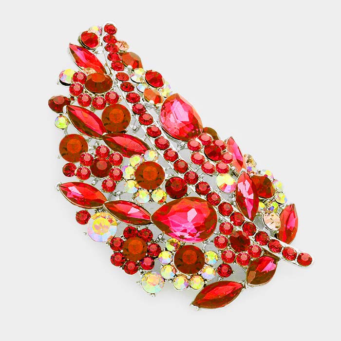 Madeline Love Red Glass Crystal Leaf Pin Brooch - Brooches