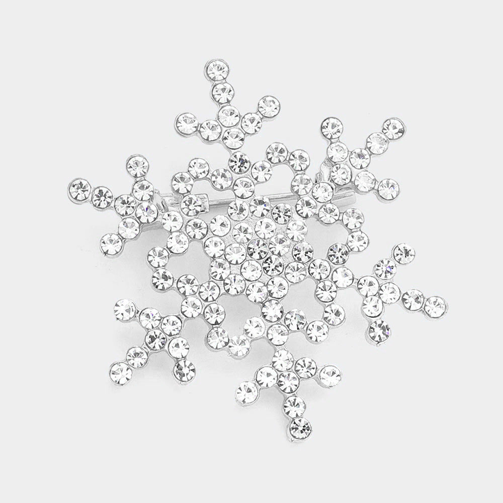 Rhodium Rhinestone snowflake brooch