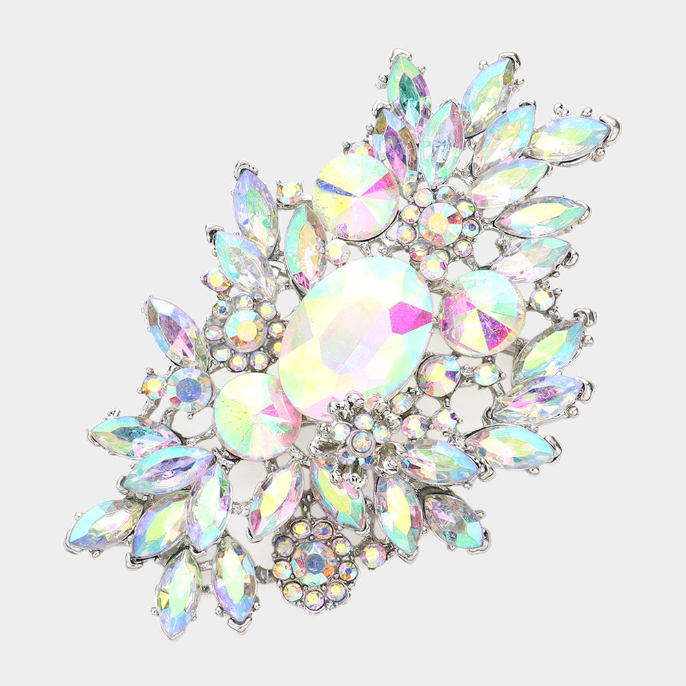 Madeline Love AB, Silver Glass Crystal Bouquet Pin Brooch