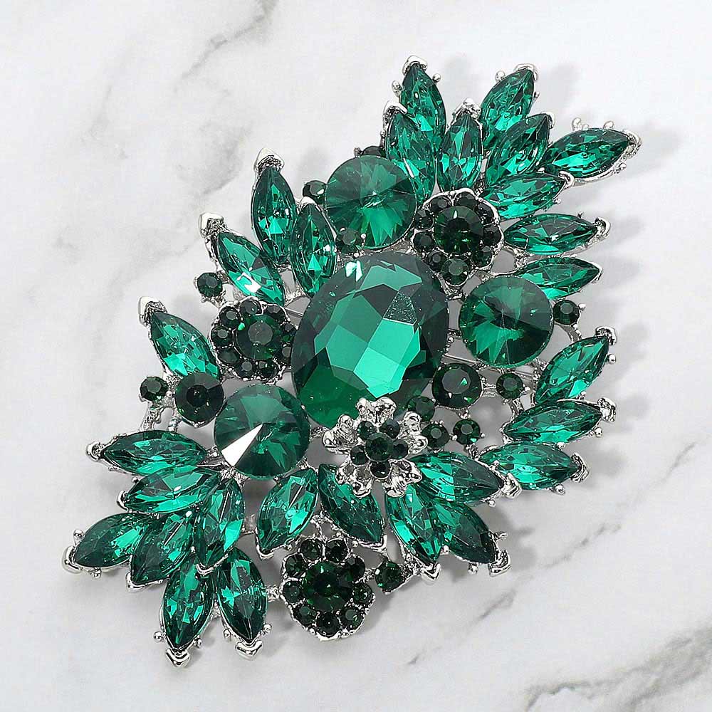 Madeline Love Emerald Glass Crystal Bouquet Pin Brooch