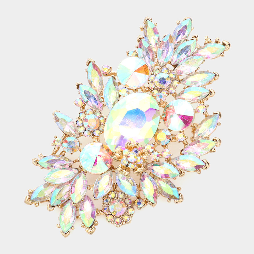 Madeline Love AB, Gold Glass Crystal Bouquet Pin Brooch