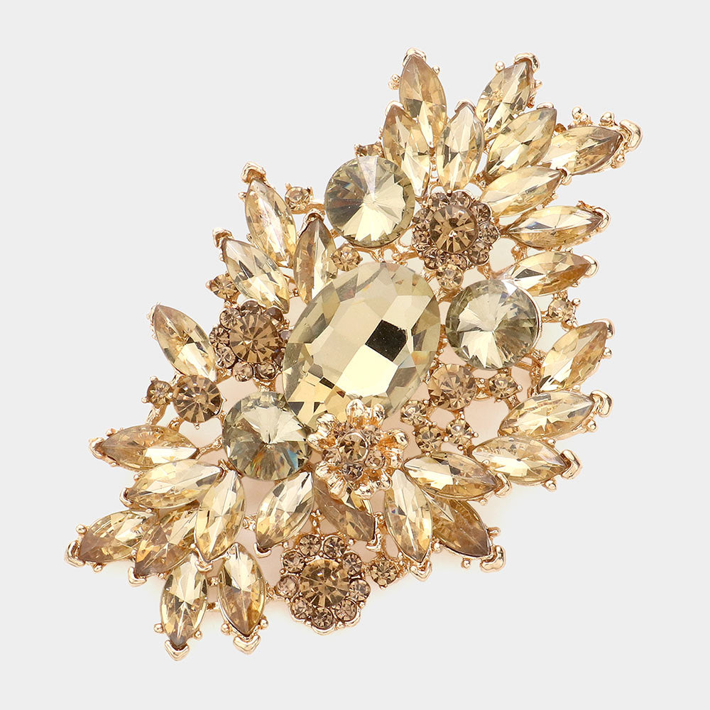 Madeline Love Gold, Lt Col Topaz Glass Crystal Bouquet Pin Brooch