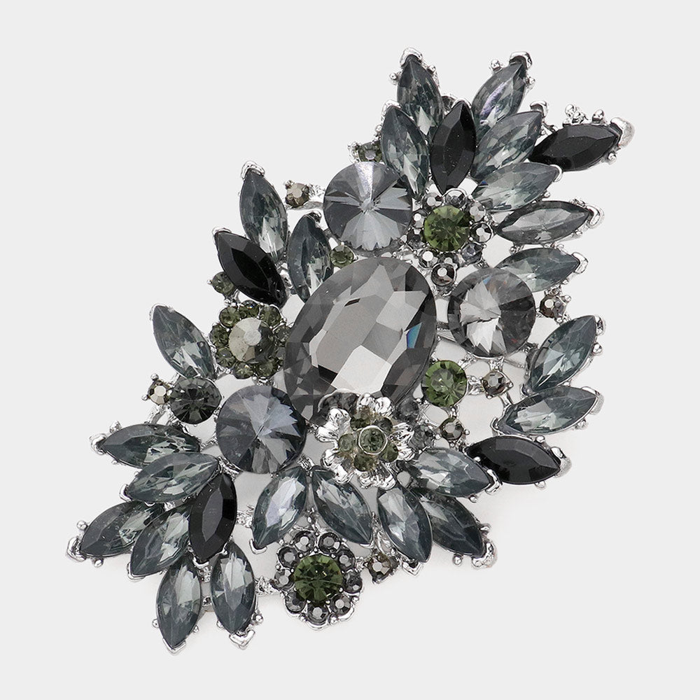 Madeline Love Black, Hematite Glass Crystal Bouquet Pin Brooch