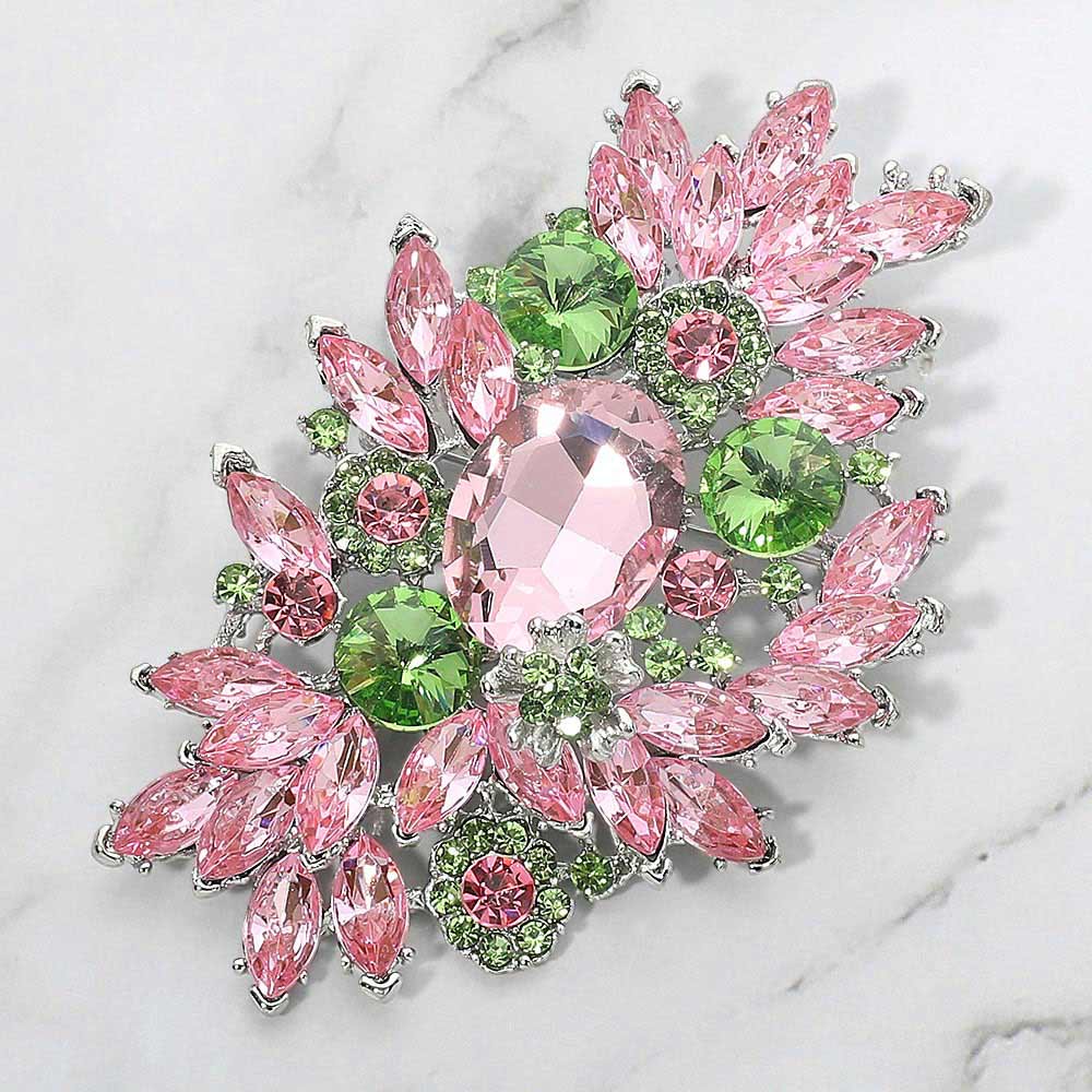 Madeline Love Pink&Green Glass Crystal Bouquet Pin Brooch