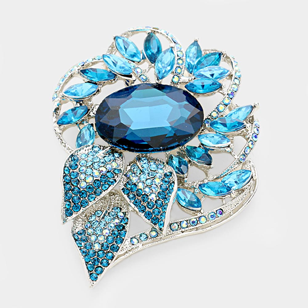 Madeline Love Aqua Glass Crystal Flower Stone Brooch / Pendant - Brooches