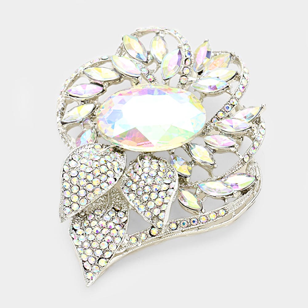 Madeline Love AB Glass Crystal Flower Stone Brooch / Pendant - Brooches