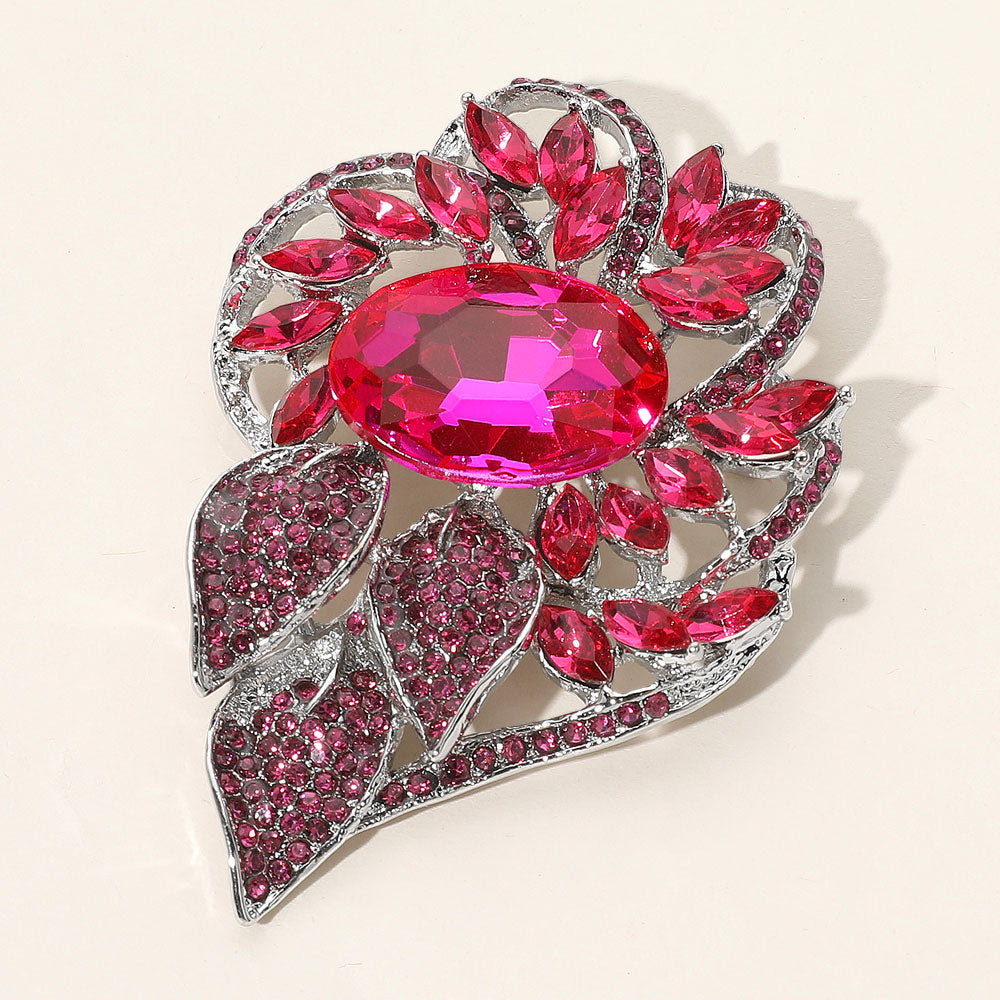 Madeline Love Fuchsia Glass Crystal Flower Stone Brooch / Pendant - Brooches