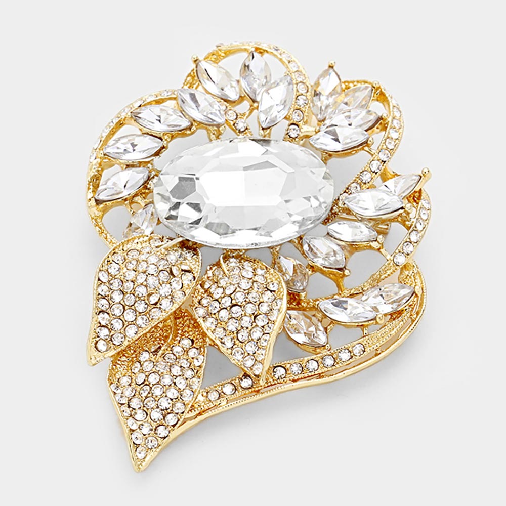 Madeline Love Gold Glass Crystal Flower Stone Brooch / Pendant - Brooches