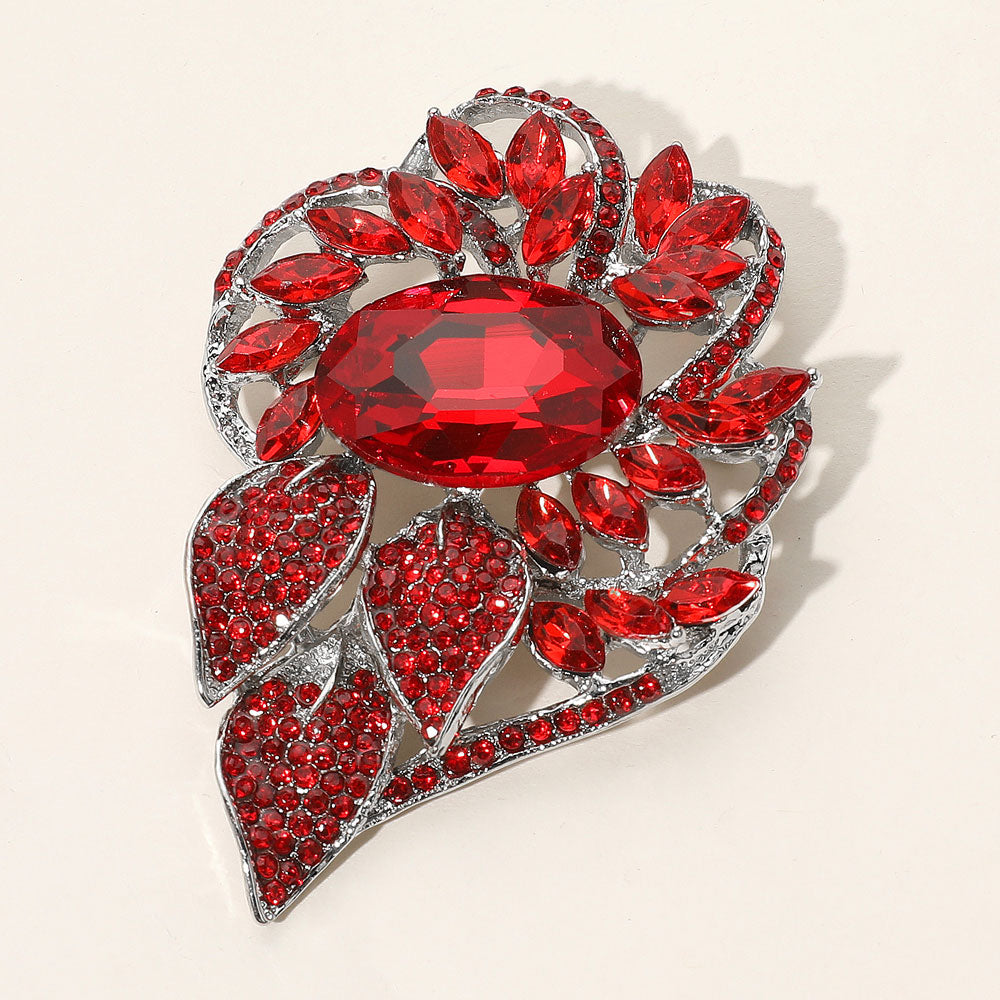 Madeline Love Red Glass Crystal Flower Stone Brooch / Pendant - Brooches