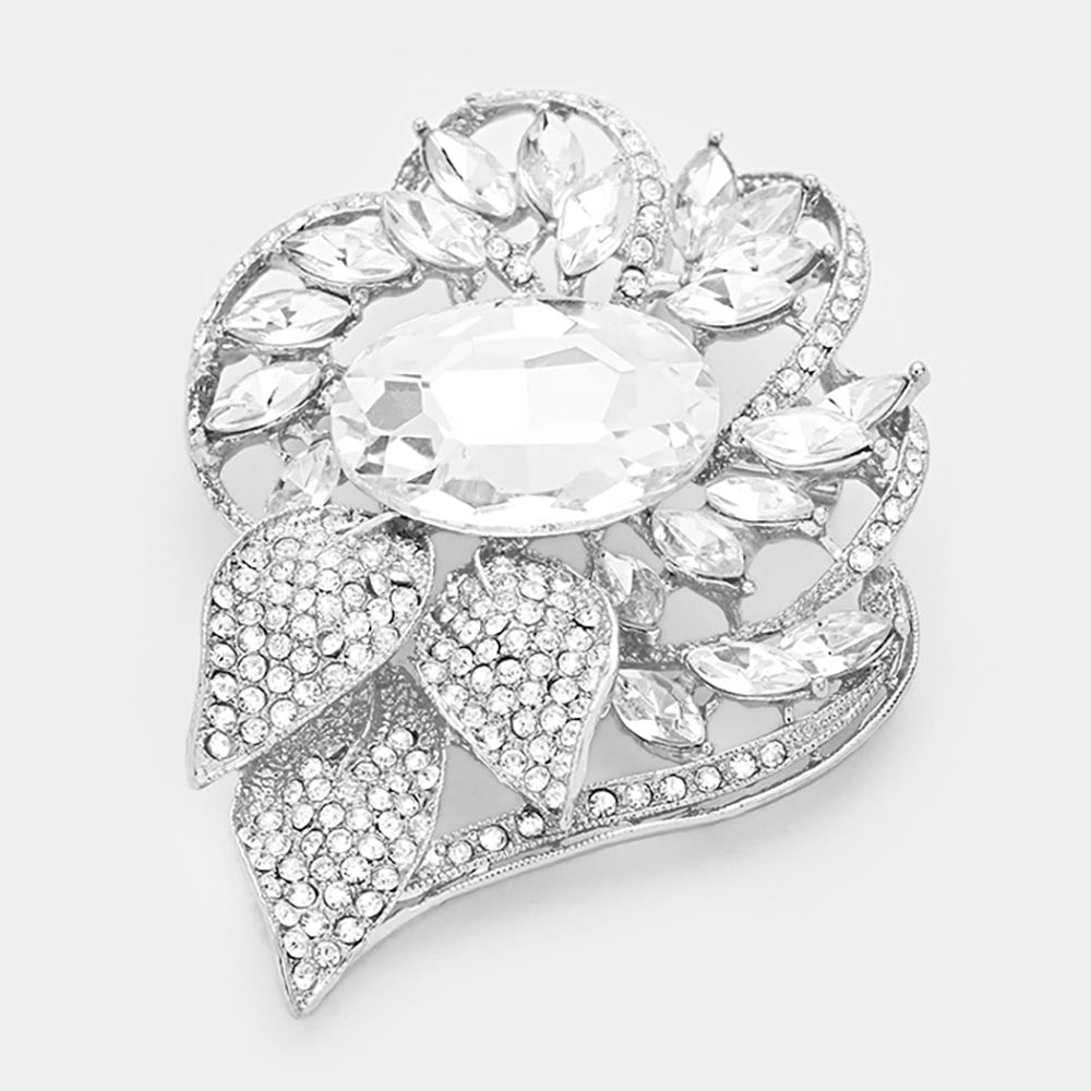Madeline Love Rhodium Glass Crystal Flower Stone Brooch / Pendant - Brooches