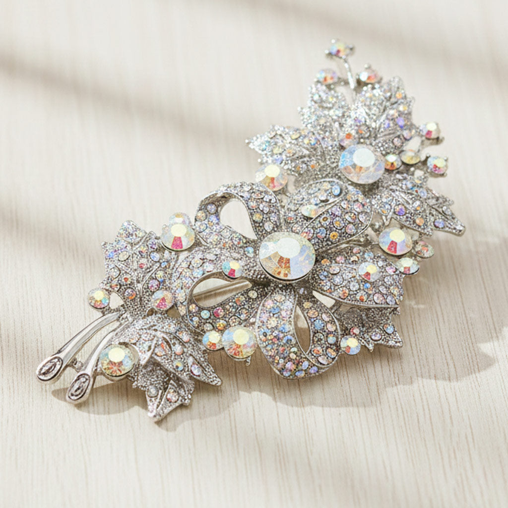 Madeline Love AB Crystal Stone Paved Flower Pin Brooch - Brooches