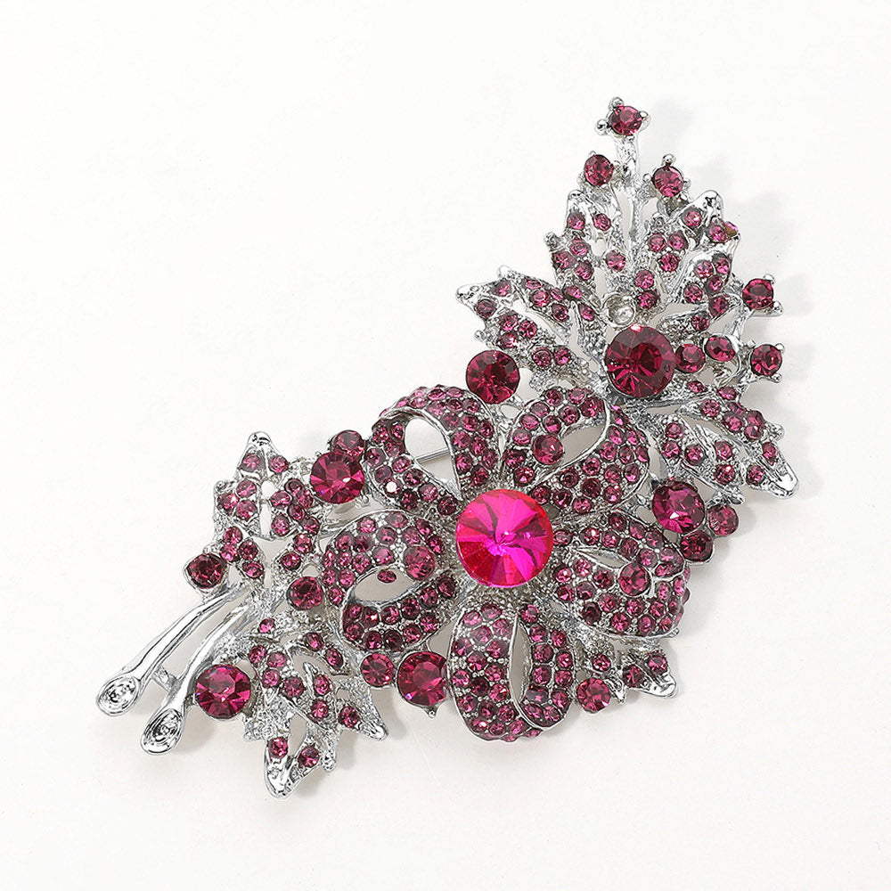 Madeline Love Fuchsia Crystal Stone Paved Flower Pin Brooch - Brooches