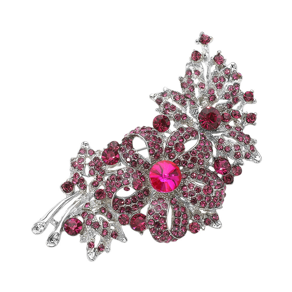 Madeline Love Fuchsia Crystal Stone Paved Flower Pin Brooch - Brooches - desc
