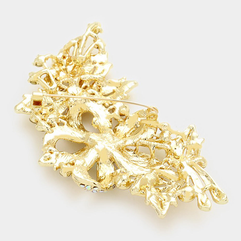 Madeline Love AB, Gold Crystal Stone Paved Flower Pin Brooch - Brooches - desc