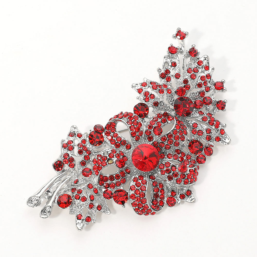 Madeline Love Red Crystal Stone Paved Flower Pin Brooch - Brooches