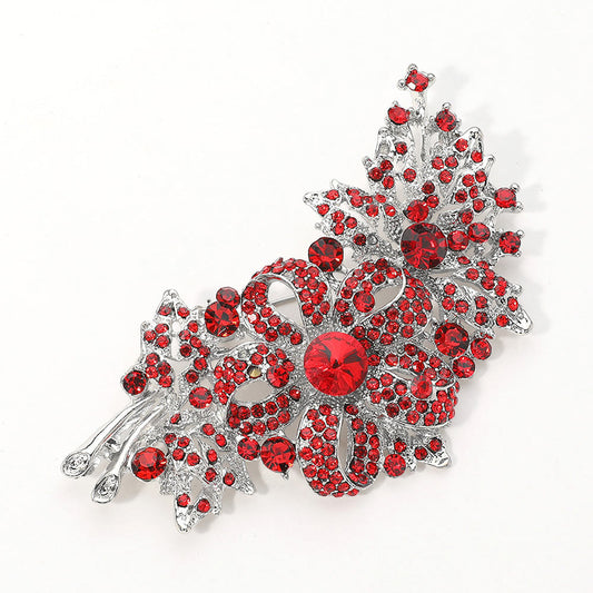 Madeline Love Red Crystal Stone Paved Flower Pin Brooch - Brooches