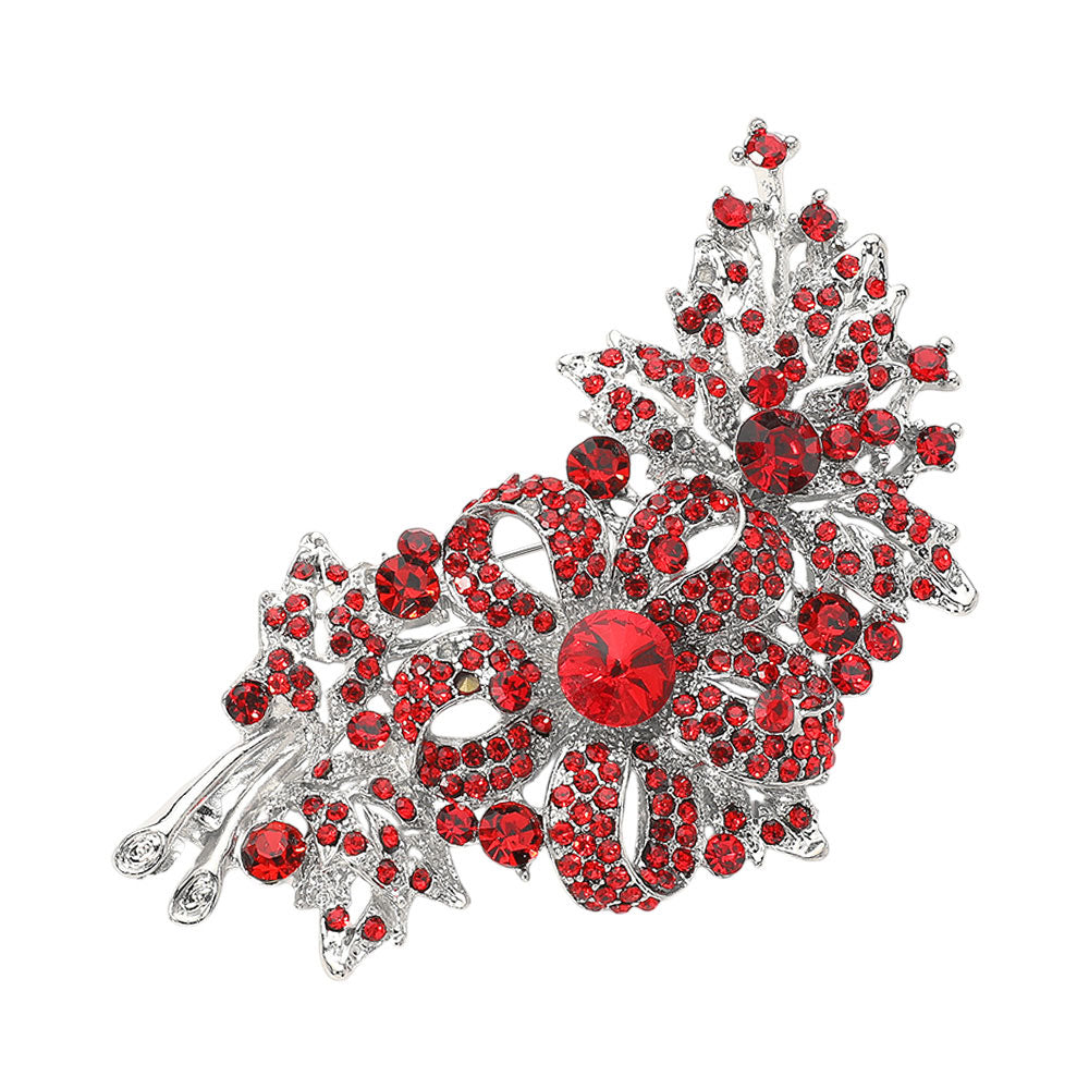 Madeline Love Red Crystal Stone Paved Flower Pin Brooch - Brooches - desc