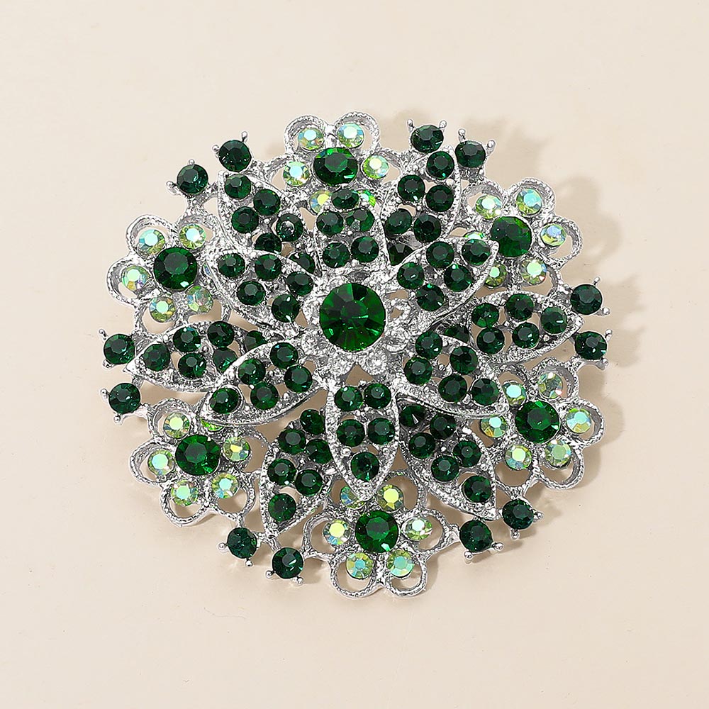 Madeline Love Emerald Vintage Floral Crystal Pin Brooch - Brooches