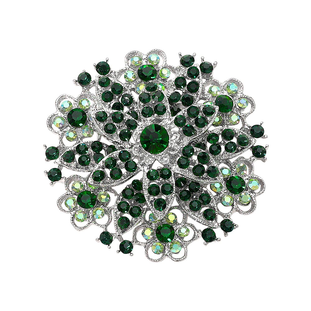 Madeline Love Emerald Vintage Floral Crystal Pin Brooch - Brooches - extra