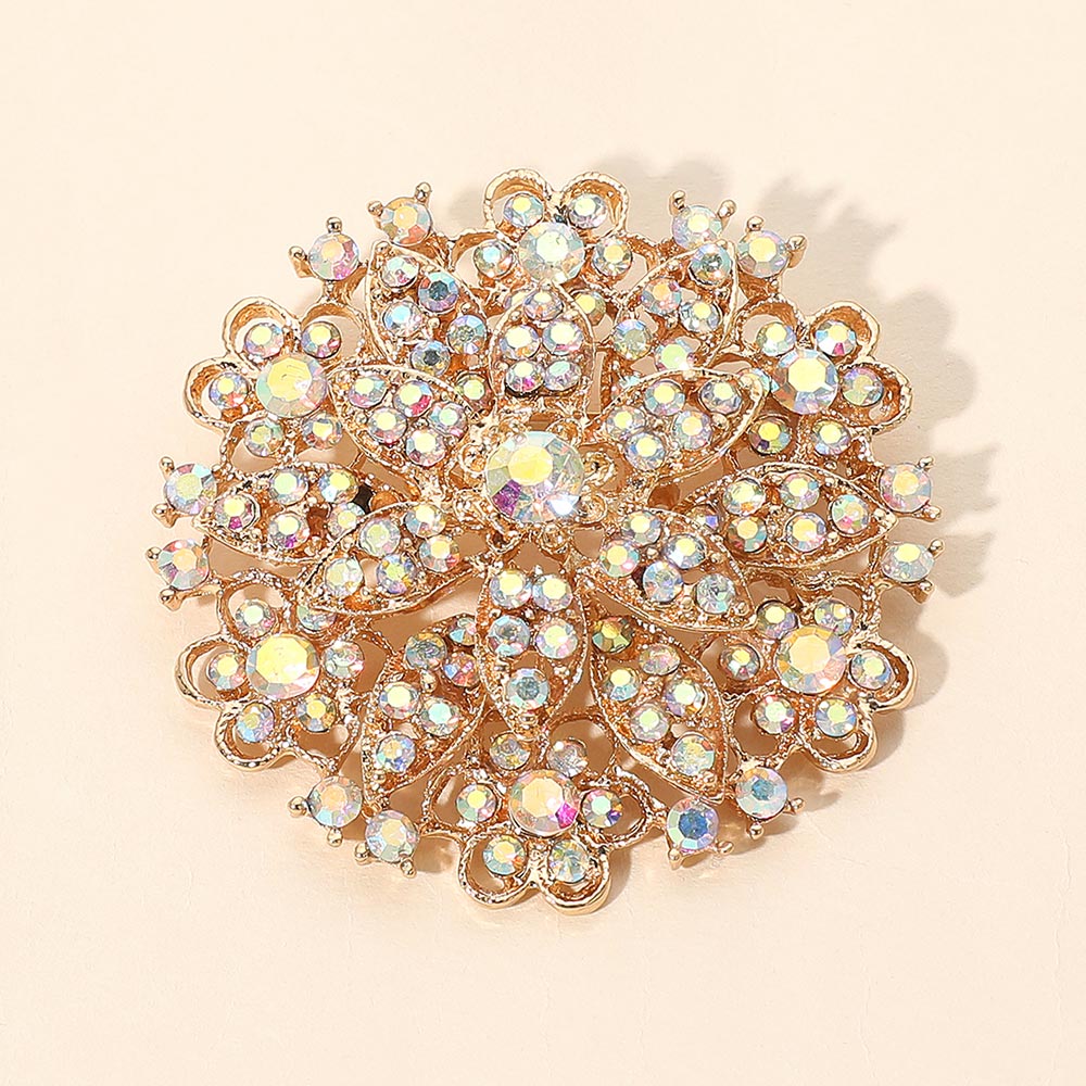 Madeline Love AB, Gold Vintage Floral Crystal Pin Brooch - Brooches