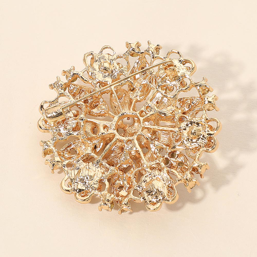 Madeline Love AB, Gold Vintage Floral Crystal Pin Brooch - Brooches - desc