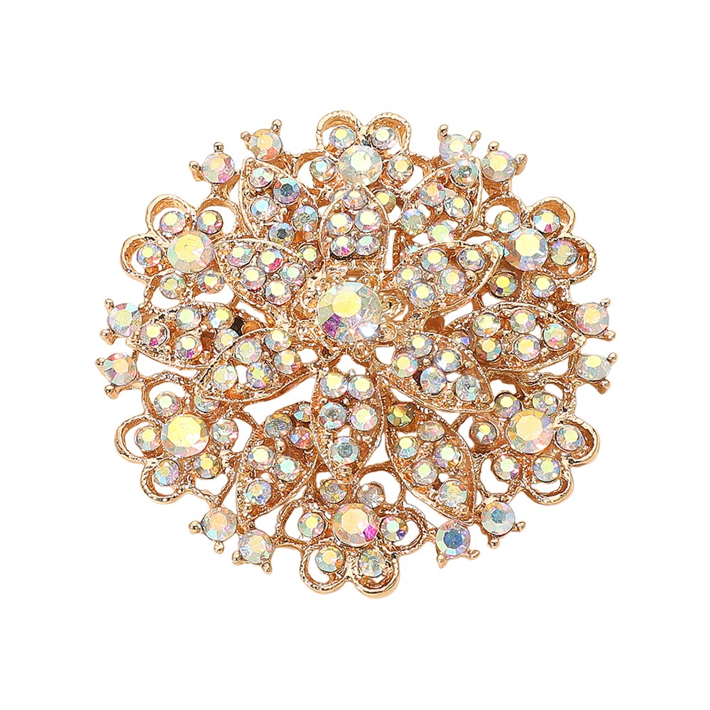 Madeline Love AB, Gold Vintage Floral Crystal Pin Brooch - Brooches - extra