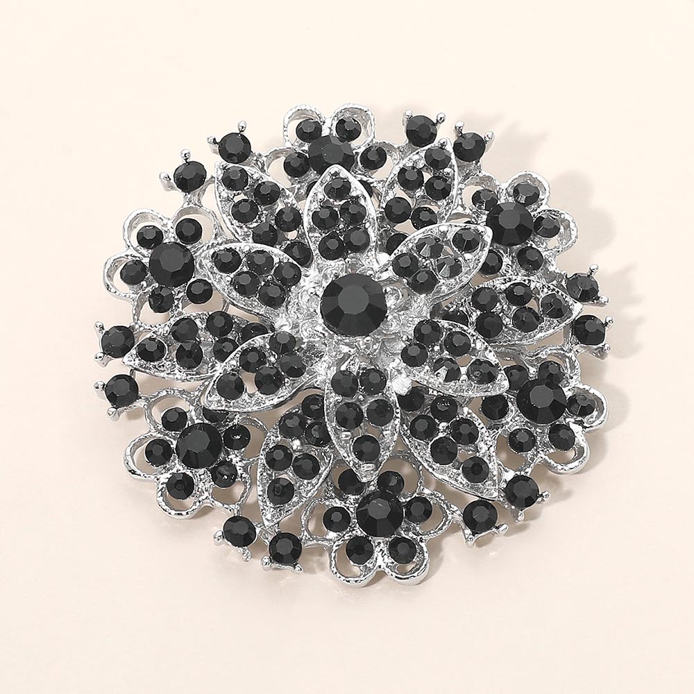 Madeline Love Black, Hematite Vintage Floral Crystal Pin Brooch