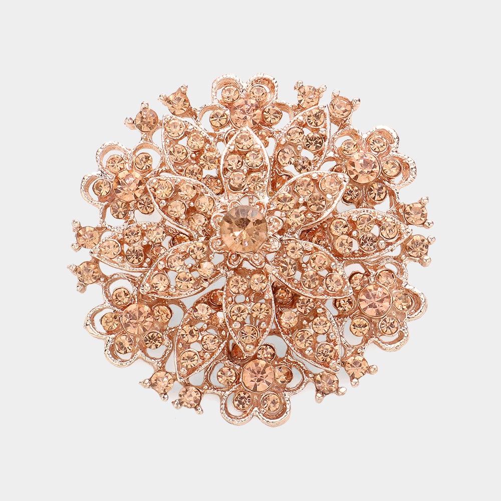 Madeline Love Peach, Rose Gold Vintage Floral Crystal Pin Brooch
