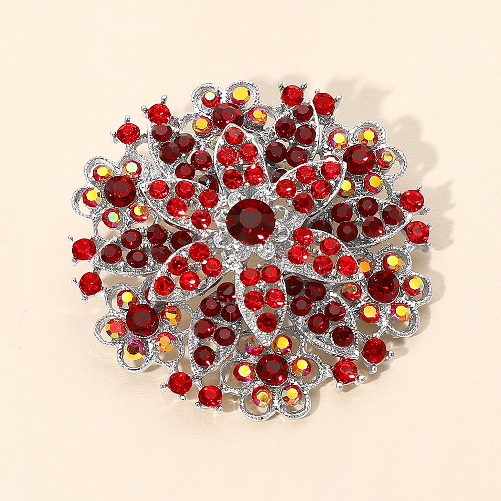 Madeline Love Red Vintage Floral Crystal Pin Brooch - Brooches