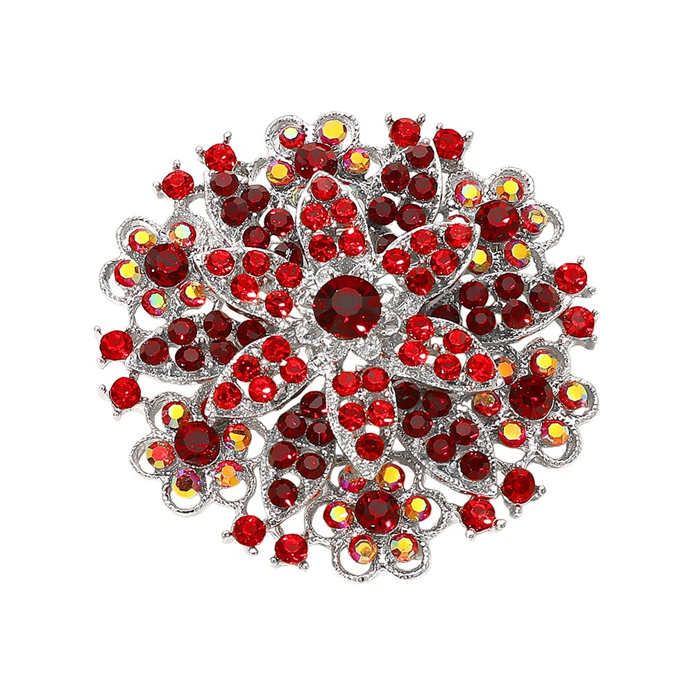 Madeline Love Red Vintage Floral Crystal Pin Brooch - Brooches - extra