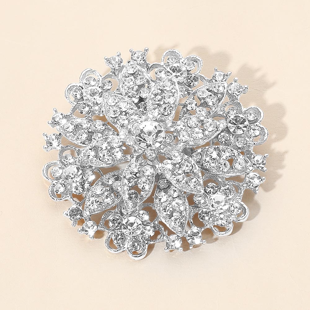 Madeline Love Clear, Silver Vintage Floral Crystal Pin Brooch - Brooches