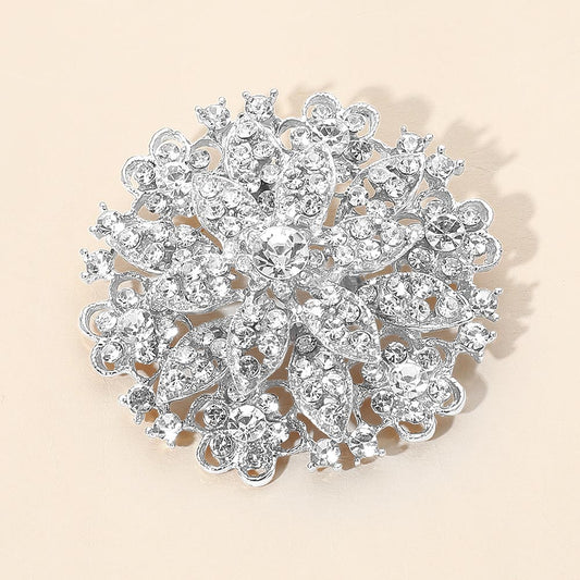 Madeline Love Clear, Silver Vintage Floral Crystal Pin Brooch - Brooches