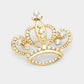 Madeline Love AB, Gold Stone Embellished Crown Pin Brooch - Brooches