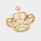 Madeline Love Pink&Green Stone Embellished Crown Pin Brooch - Brooches