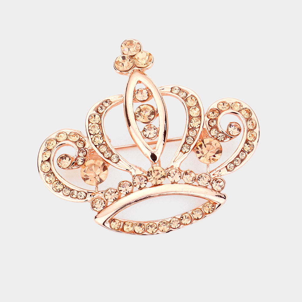 Madeline Love Peach Stone Embellished Crown Pin Brooch - Brooches