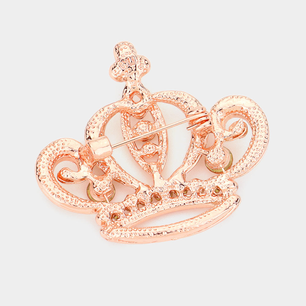 Madeline Love Peach Stone Embellished Crown Pin Brooch - Brooches - desc