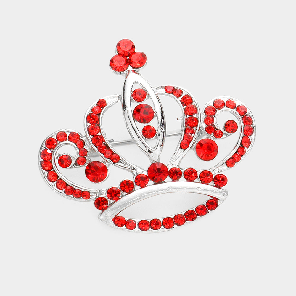Madeline Love Red Stone Embellished Crown Pin Brooch - Brooches