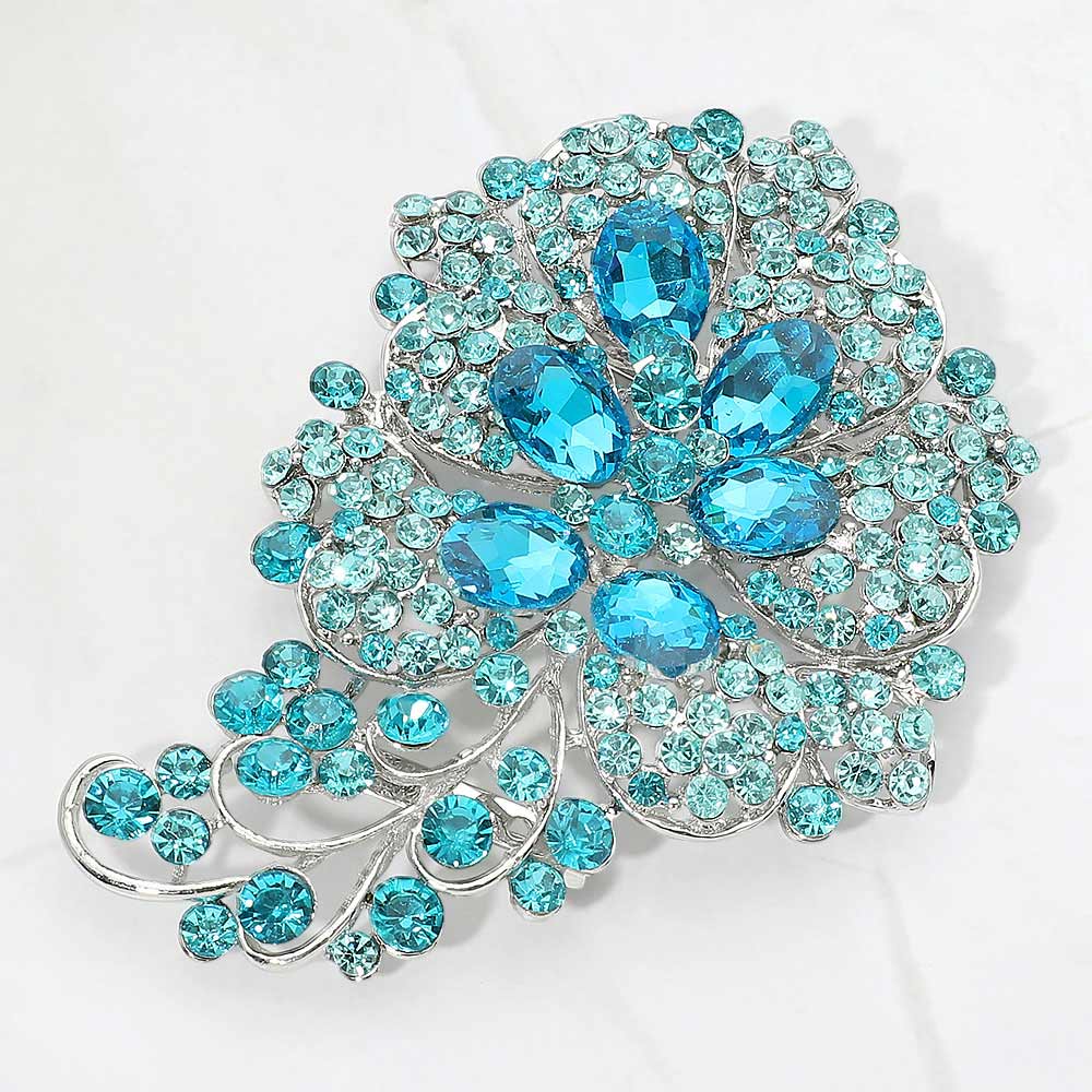 Madeline Love Aqua Glass Stone Flower Pin Brooch