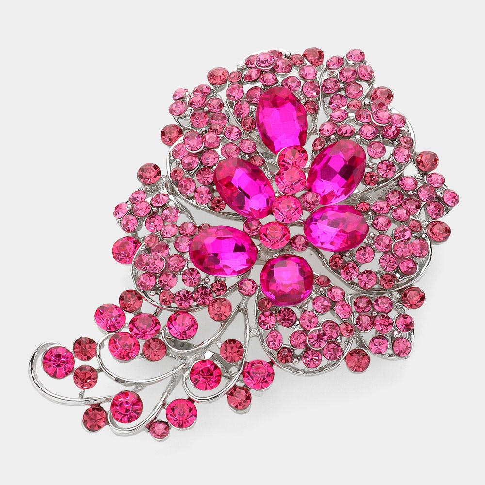 Madeline Love Fuchsia Glass Stone Flower Pin Brooch
