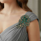 Madeline Love Emerald, Gold Glass Stone Flower Pin Brooch