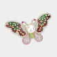 Madeline Love Fuchsia, Gold Pearl Rhinestone Pave Butterfly Pin Brooch - Brooches