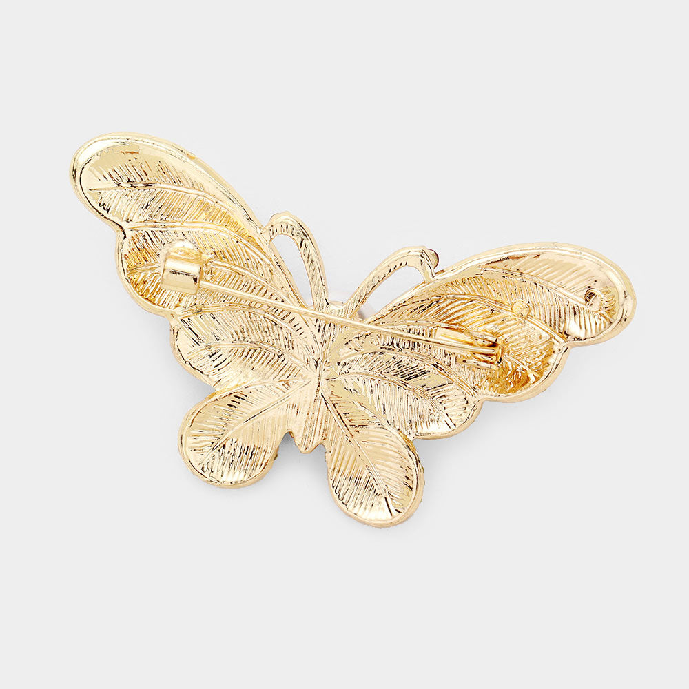 Madeline Love Gold, Pink Pearl Rhinestone Pave Butterfly Pin Brooch - Brooches - desc