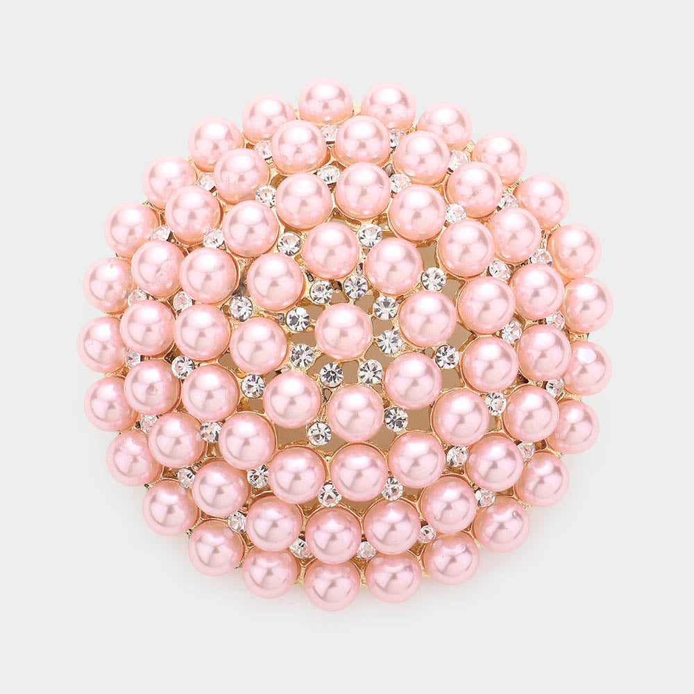 Madeline Love Gold, Pink Pearl Cluster Round Pin Brooch - Brooches